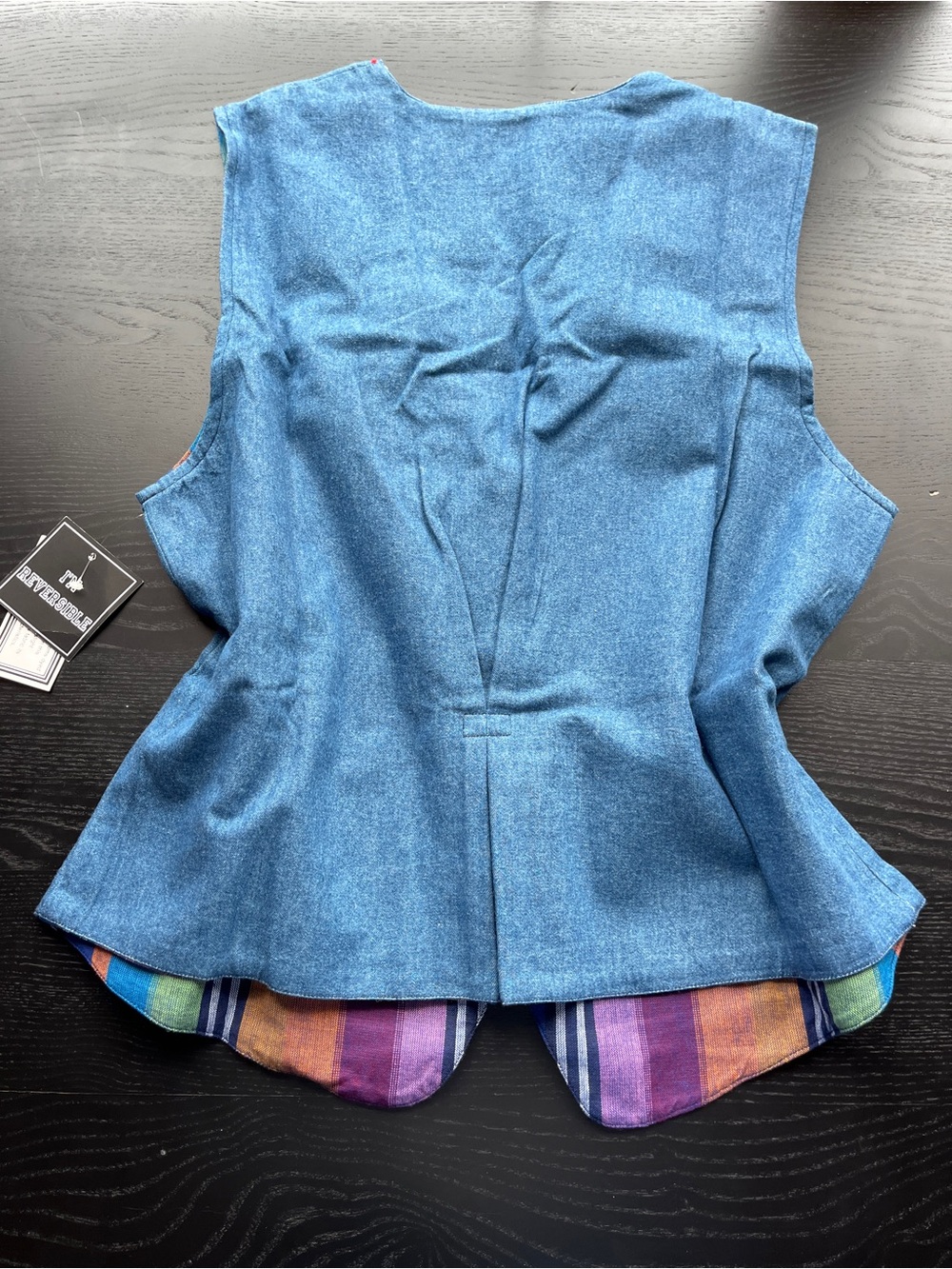 Brand New Vintage Cabin Creek Size M Reversible Denim & Striped Embroidered Vest - Picture 5 of 16